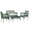 Conjunto de Jardín Exterior de Ratán Sintético con 2 Sillones 1 Sofá de 2 Plazas 1 Mesa de Centro y Cojines Verde - Ogal.Es