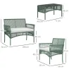 Conjunto de Jardín Exterior de Ratán Sintético con 2 Sillones 1 Sofá de 2 Plazas 1 Mesa de Centro y Cojines Verde - Ogal.Es