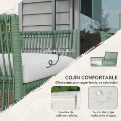 Conjunto de Jardín Exterior de Ratán Sintético con 2 Sillones 1 Sofá de 2 Plazas 1 Mesa de Centro y Cojines Verde - Ogal.Es