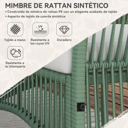Conjunto de Jardín Exterior de Ratán Sintético con 2 Sillones 1 Sofá de 2 Plazas 1 Mesa de Centro y Cojines Verde - Ogal.Es