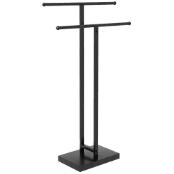 Toallero de Pie de Metal Toallero Escalera de Baño con 2 Barras en Forma de T Estilo Moderno 50x18,5x85 cm Negro - Ogal.Es