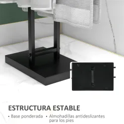 Toallero de Pie de Metal Toallero Escalera de Baño con 2 Barras en Forma de T Estilo Moderno 50x18,5x85 cm Negro - Ogal.Es