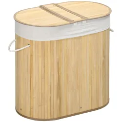 Cesto para Ropa Sucia de Bambú 100L 2 Compartimentos Bolsa Interior Extraíble y Lavable 62,5x37x60,5 cm Natural - Ogal.Es