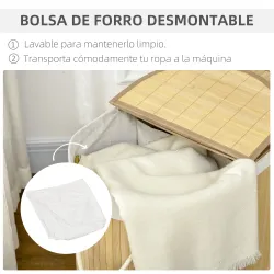 Cesto para Ropa Sucia de Bambú 100L 2 Compartimentos Bolsa Interior Extraíble y Lavable 62,5x37x60,5 cm Natural - Ogal.Es