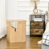 Cesto de Ropa Sucia 90 L de Bambú con 2 Compartimentos Asas Bolsa Interior Extraíble 54,2x35,2x59,5 cm Natural - Ogal.Es