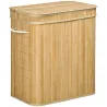 Cesto de Ropa Sucia 90 L de Bambú con 2 Compartimentos Asas Bolsa Interior Extraíble 54,2x35,2x59,5 cm Natural - Ogal.Es