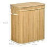 Cesto de Ropa Sucia 90 L de Bambú con 2 Compartimentos Asas Bolsa Interior Extraíble 54,2x35,2x59,5 cm Natural - Ogal.Es