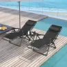 Set de 2 Tumbonas Jardín Exterior Plegables de Gravedad Cero con Mesa Auxiliar con Portavasos Reposacabezas Negro - Ogal.Es