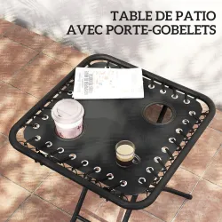 Set de 2 Tumbonas Jardín Exterior Plegables de Gravedad Cero con Mesa Auxiliar con Portavasos Reposacabezas Negro - Ogal.Es