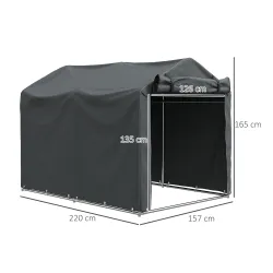 Carpa de Jardín Exterior para Herramientas 2,2x1,57x1,65 m con Puerta con Cremallera Impermeable Gris Oscuro - Ogal.Es