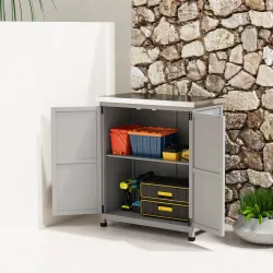 Caseta de Jardín Exterior de Madera con Techo de Acero y 2 Puertas para Almacenamiento Herramientas 79x43x92 cm ... - Ogal.Es