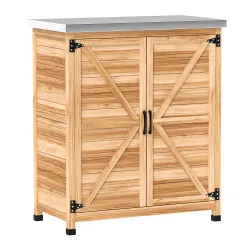Caseta de Jardín Exterior de Madera con Techo de Acero y 2 Puertas para Almacenamiento Herramientas 79x43x92 cm ... - Ogal.Es