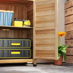 Caseta de Jardín Exterior de Madera con Techo de Acero y 2 Puertas para Almacenamiento Herramientas 79x43x92 cm ... - Ogal.Es