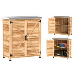 Caseta de Jardín Exterior de Madera con Techo de Acero y 2 Puertas para Almacenamiento Herramientas 79x43x92 cm ... - Ogal.Es