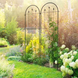 Juego de 2 Enrejados de Jardín Soportes para Enredaderas de Acero para Flores Plantas en Patio 50x180 cm Negro - Ogal.Es