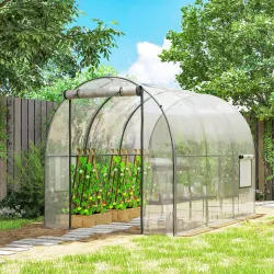 Invernadero de Túnel 3x2x2 m con Puerta Enrollable 2 Ventanas de Malla y Estructura de Acero Transparente - Ogal.Es