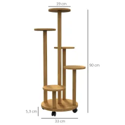 Soporte para Plantas de Bambú con Ruedas de 5 Niveles Estantería Redonda para Plantas para Esquina 33x33x90 cm N... - Ogal.Es