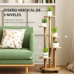 Soporte para Plantas de Bambú con Ruedas de 5 Niveles Estantería Redonda para Plantas para Esquina 33x33x90 cm N... - Ogal.Es