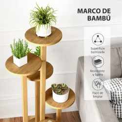 Soporte para Plantas de Bambú con Ruedas de 5 Niveles Estantería Redonda para Plantas para Esquina 33x33x90 cm N... - Ogal.Es