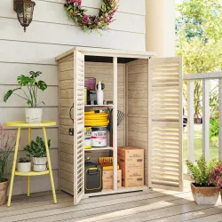 Caseta de Jardín de Madera 75x50x118 cm Armario para Almacenaje de Herramientas con 2 Estantes y 2 Puertas Natural - Ogal.Es