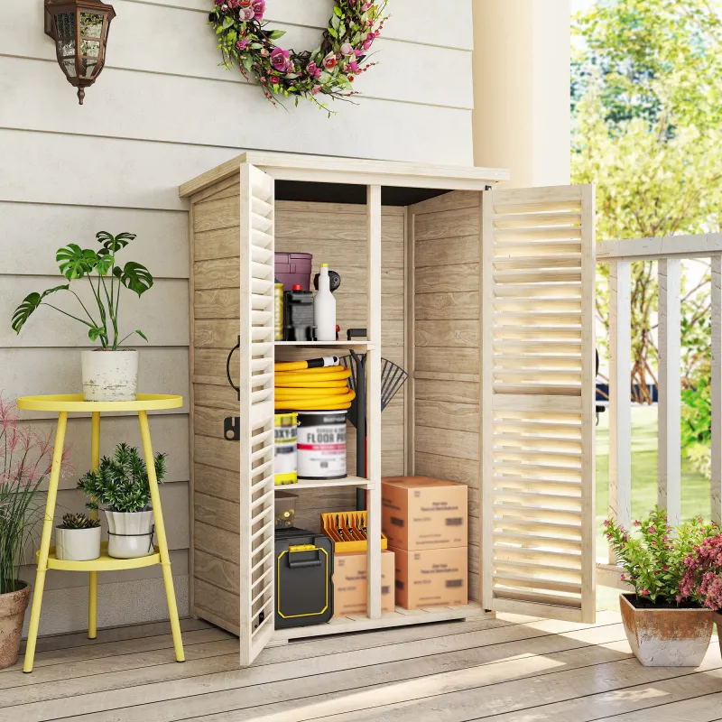 Caseta de Jardín de Madera 75x50x118 cm Armario para Almacenaje de Herramientas con 2 Estantes y 2 Puertas Natural - Ogal.Es