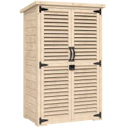 Caseta de Jardín de Madera 75x50x118 cm Armario para Almacenaje de Herramientas con 2 Estantes y 2 Puertas Natural - Ogal.Es