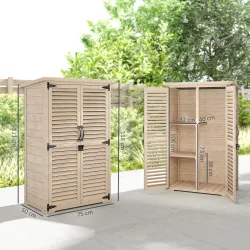 Caseta de Jardín de Madera 75x50x118 cm Armario para Almacenaje de Herramientas con 2 Estantes y 2 Puertas Natural - Ogal.Es