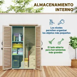 Caseta de Jardín de Madera 75x50x118 cm Armario para Almacenaje de Herramientas con 2 Estantes y 2 Puertas Natural - Ogal.Es