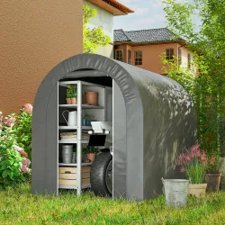 Carpa de Jardín para Bicicletas con Marco de Acero Puerta con Cremallera Impermeable 2,4x1,6x1,9 m Gris Claro - Ogal.Es
