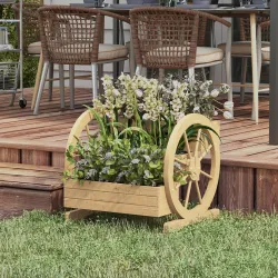 Jardinera de Madera Macetero Exterior de 3 Niveles Diseño de Escalera Orificios de Drenaje 61x62x57 cm Natural - Ogal.Es