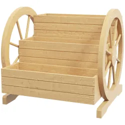 Jardinera de Madera Macetero Exterior de 3 Niveles Diseño de Escalera Orificios de Drenaje 61x62x57 cm Natural - Ogal.Es