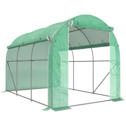 Invernadero de Túnel 296x196x200 cm Invernadero de Jardín con 3 Puertas y 6 Ventanas Marco de Acero Galvanizado ... - Ogal.Es