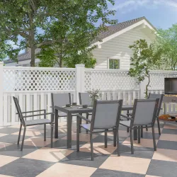 Conjunto de Mesa y Sillas Jardín con Sillas Apilables y Marco de Acero para Terraza Patio Gris Claro - Ogal.Es