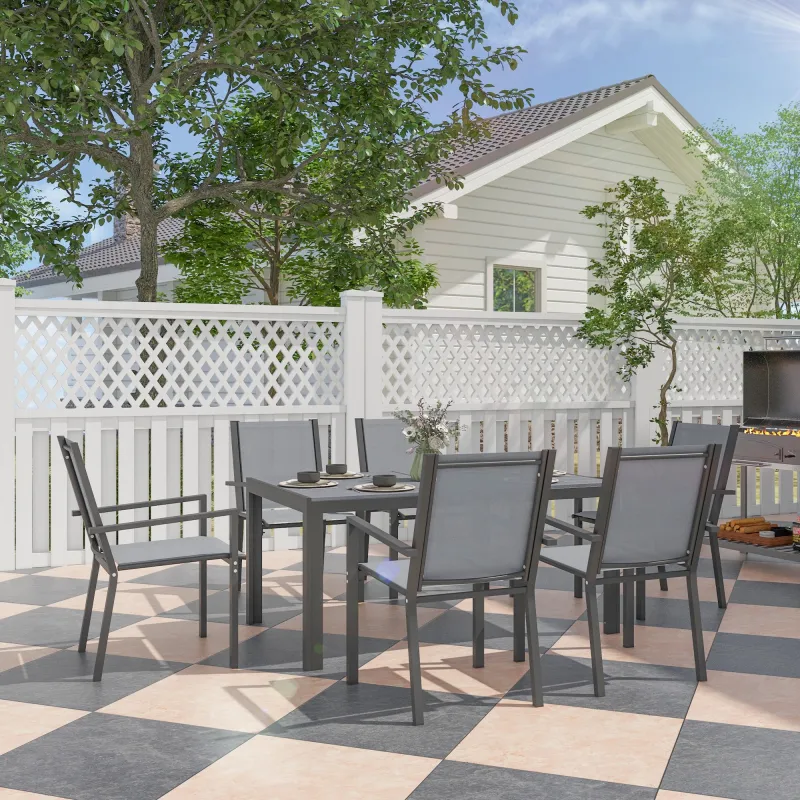 Conjunto de Mesa y Sillas Jardín con Sillas Apilables y Marco de Acero para Terraza Patio Gris Claro - Ogal.Es