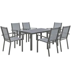 Conjunto de Mesa y Sillas Jardín con Sillas Apilables y Marco de Acero para Terraza Patio Gris Claro - Ogal.Es