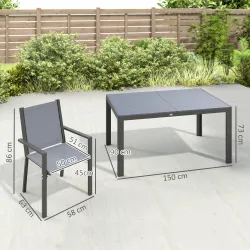 Conjunto de Mesa y Sillas Jardín con Sillas Apilables y Marco de Acero para Terraza Patio Gris Claro - Ogal.Es