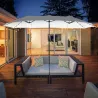 Sombrilla Doble con 48 Luces LED 4,5x2,65 m Manivela Protección Solar para Terraza Jardín Piscina Crema - Ogal.Es