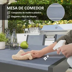 Conjunto de Mesa y Sillas Jardín con Sillas Apilables y Marco de Acero para Terraza Patio Gris Claro - Ogal.Es