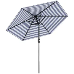 Sombrilla de Jardín Ø230x216 cm con Apertura Manual Ángulo Ajustable e Impermeable para Terraza Piscina Azul y B... - Ogal.Es
