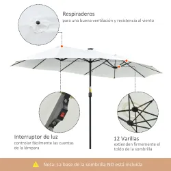 Sombrilla Doble con 48 Luces LED 4,5x2,65 m Manivela Protección Solar para Terraza Jardín Piscina Crema - Ogal.Es