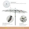 Sombrilla Doble con 48 Luces LED 4,5x2,65 m Manivela Protección Solar para Terraza Jardín Piscina Crema - Ogal.Es