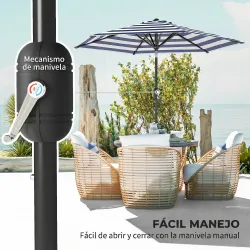 Sombrilla de Jardín Ø230x216 cm con Apertura Manual Ángulo Ajustable e Impermeable para Terraza Piscina Azul y B... - Ogal.Es