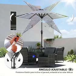Sombrilla de Jardín Ø230x216 cm con Apertura Manual Ángulo Ajustable e Impermeable para Terraza Piscina Azul y B... - Ogal.Es
