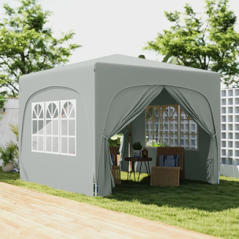 Carpa Plegable 3x3 m con Altura Ajustable 3 Niveles 4 Laterales Ventanas y Bolsa UPF50+ Impermeable Gris - Ogal.Es