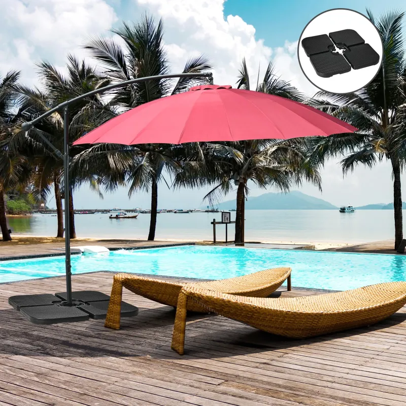 Base para Sombrilla de 4 Piezas Soporte para Parasol de HDPE Rellenable con Agua 59 kg o Arena 80 kg para Jardín... - Ogal.Es