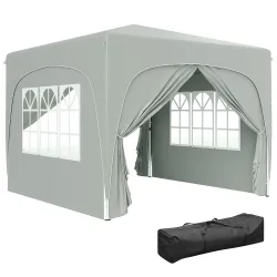 Carpa Plegable 3x3 m con Altura Ajustable 3 Niveles 4 Laterales Ventanas y Bolsa UPF50+ Impermeable Gris - Ogal.Es