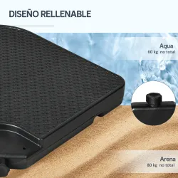 Base para Sombrilla de 4 Piezas Soporte para Parasol de HDPE Rellenable con Agua 59 kg o Arena 80 kg para Jardín... - Ogal.Es