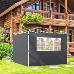 Paredes Laterales para Carpa de 3 x 3 m 2 Paneles de Tela Oxford de 300x200 cm con Ventana para Fiestas Gris Oscuro - Ogal.Es