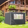 Paredes Laterales para Carpa de 3 x 3 m 2 Paneles de Tela Oxford de 300x200 cm con Ventana para Fiestas Gris Oscuro - Ogal.Es