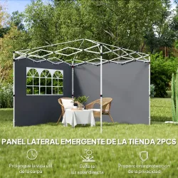 Paredes Laterales para Carpa de 3 x 3 m 2 Paneles de Tela Oxford de 300x200 cm con Ventana para Fiestas Gris Oscuro - Ogal.Es